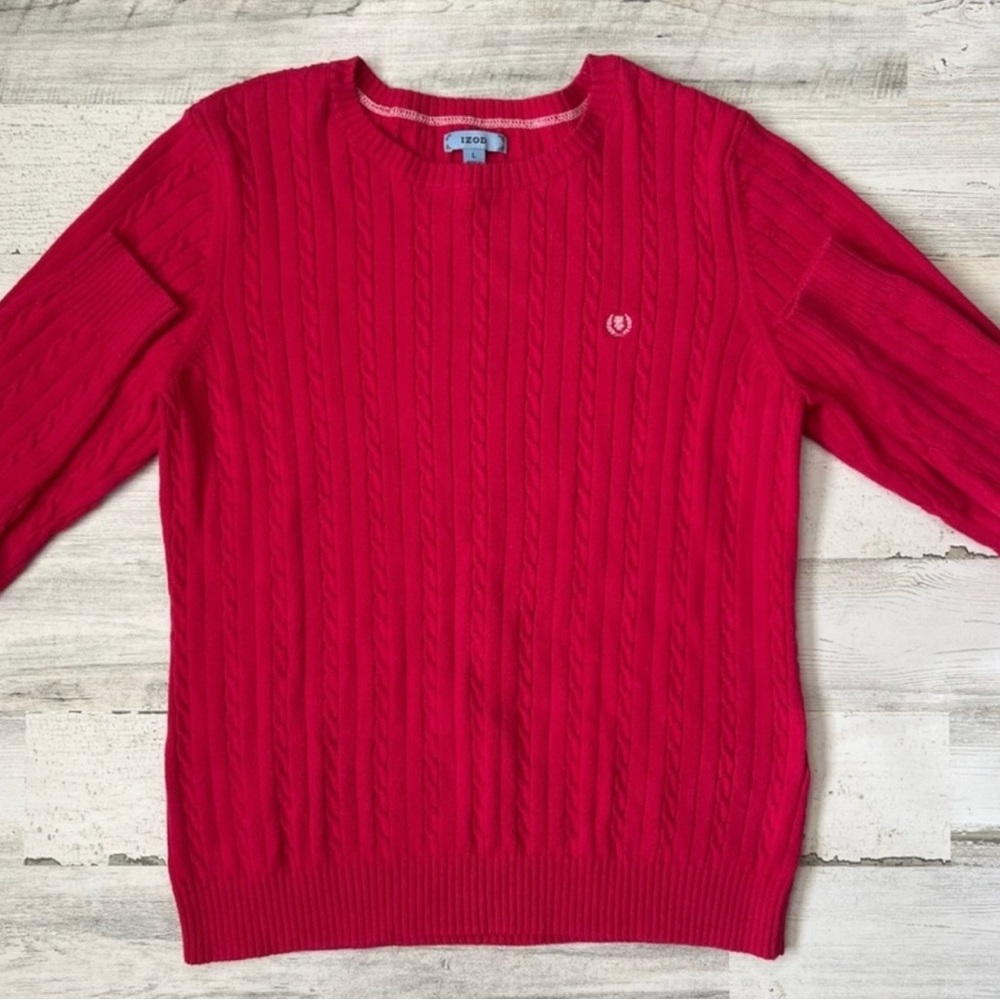Izod Women’s Cotton Hot Pink Cable Knit Sweater Size Large